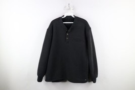 Vtg Streetwear Mens Large Faded Thermal Waffle Knit Fleece Lined Henley Sweater - £39.62 GBP
