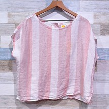 C&amp;C California 100% Linen Relaxed Boxy Top White Pink Striped Womens Small - £31.64 GBP