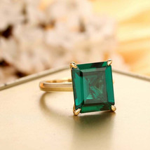 3.00Ct CZ Green Emerald Solitaire Engagement Ring 14K Yellow Gold Finish - £115.47 GBP