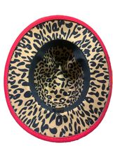 Leopard Bottom Red Top Fedora Wide Brim Panama Cowboy Hat UNISEX - £32.75 GBP