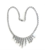 16 Inch Imitation White Pearl + Clear Crystal Rhodium Plated Necklace - £34.73 GBP