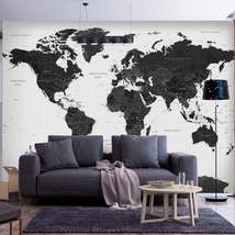 Tiptophomedecor Peel and Stick World Map  Wallpaper Wall Mural - Black And White - £47.36 GBP+