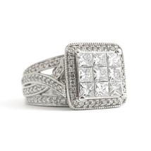 Authenticity Guarantee 
Princess Cut Invisible Set Diamond Halo Engagement Ri... - £1,754.25 GBP