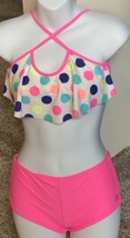 OP Little Girls 2 pc Swimsuit Size L 10-12 Hot Pink Polka Dots - £7.08 GBP