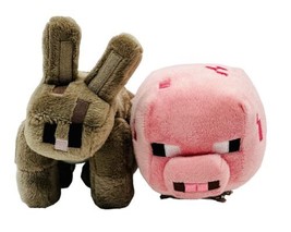 Mojang Spinmaster Minecraft Brown Rabbit Pink Pig Plush Lot of 2 Stuffed Animal - $25.23