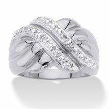 PalmBeach Jewelry Round Silvertone Genuine Diamond Diagonal Crossover Ring - £15.77 GBP