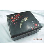 antique OLD ASIAN WOOD FLORAL BIRD LACQUER JEWELRY BOX dietrich reading ... - £97.74 GBP