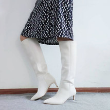 Size 33-43 Women Genuine Leather Knee High Boots Pointed Toe Thin Heel Slip On P - £95.51 GBP