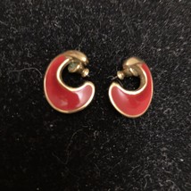 MONET Retro Red Enamel Gold Tone Pierced Earrings - £10.90 GBP