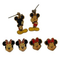 Disney Mickey &amp; Minnie Stud Earrings Vintage Gold Tone 3 Sets - £23.21 GBP