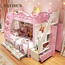 Bunk Bed Girl Princess Castle High Low Pink Versatile Stair Storage Space Cartoo - £1,991.20 GBP+