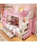 Bunk Bed Girl Princess Castle High Low Pink Versatile Stair Storage Spac... - £1,963.54 GBP+
