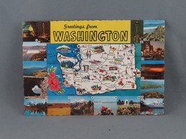 Vintage Postcard- Washington State Map and Major Attractions - Dexter Press - £11.77 GBP