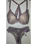 New Hers by Herman Racerback Bra &amp; Panties Thong Set Brown 38B /XL - $208.17 MXN