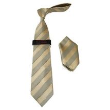 Mens Steven Land Density 100% Satin Silk Crystal Tie/Hankie Set CR27-13 Ivory image 3