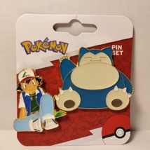 Pokemon Snorlax And Ash Ketchum Enamel Pins Set Official Nintendo Badge ... - £22.42 GBP