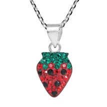 Plump Cubic Zirconia Strawberry Sterling Silver Pendant Necklace - £16.43 GBP