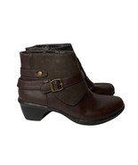 NEW Womens Easy Street Amanda Buckle Faux Brown Leather Ankle Boots Boot... - $40.60 CAD