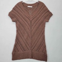 Maurices Womens Sweater Size M Brown Speckle Wool Open Knit Short Sleeves V-Neck - £8.48 GBP