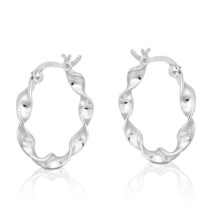 Stunning Twist Textured Loops Sterling Silver Hoop Earrings - £19.04 GBP