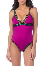 La Blanca lb7bt24 Threading Along One-Piece Swimsuit Sz 8 Magenta - £46.77 GBP