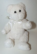 Bearington cream plush teddy bear satin bow jointed small soft - £7.90 GBP