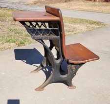 Antique New Peabody Cast Iron Wood Grade School Student Desk Made 1905 KCMO - $140.21