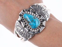 6 7/8&quot; Vintage Navajo sterling and turquoise bracelet d - £297.48 GBP