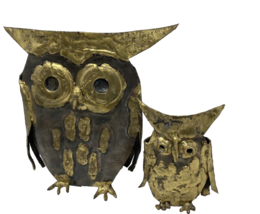 Vintage 1970&#39;s Sculpted Sheet Metal Owls, Pair Signed NK - £113.90 GBP