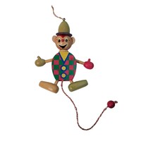 Vintage Austria Wooden Jumping Jack Clown Pull String Ornament Painted Wood Folk - £20.00 GBP