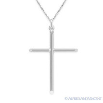 Cross Charm Pendant Christian Crucifix Chain Necklace Sterling Silver 50mmx32mm - £38.93 GBP