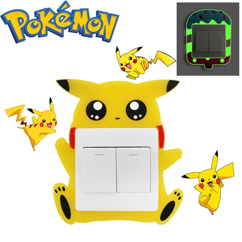 Pokemon kawaii cartoon anime figure pikachu Switch Stickers Soft Glue Luminous - £7.52 GBP+