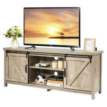 TV Stand Media Center Console Cabinet with Sliding Barn Door - Gray - Color: Gr - £173.02 GBP