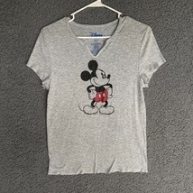 Disney Mickey Mouse T-Shirt Womens L Gray Short Cap Sleeve Top Casual Shirt - £9.42 GBP