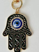 Evil Eye Keychain Black Purse Charm Hamsa Crystal Gold NEW (Bag not included) - £11.08 GBP