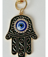Evil Eye Keychain Black Purse Charm Hamsa Crystal Gold NEW (Bag not incl... - £11.03 GBP