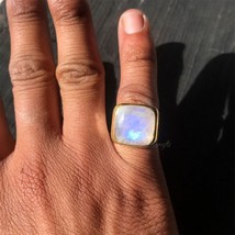 AA Blue Fire Moonstone Ring Artisan Made 925 Silver Jewelry June Birthstone Ring - £54.74 GBP