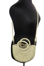 Tan Straw Crossbody Handbag Cloth Lined Boho Beach Summer - £13.36 GBP