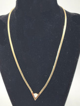 Crystal Stone V Pendent Gold-tone Herringbone Chain Design Necklace 17&quot; - £17.23 GBP