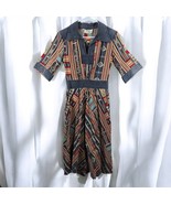 VTG 60-70s Size 5.7.9 Shops Dress Woman Small Collared Tribal Pattern Hi... - $77.59