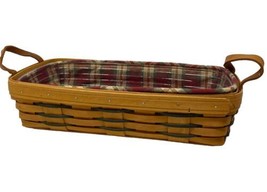 Longaberger 2001 Long Bread Basket w/ Plaid Liner &amp; Plastic Protector - $37.99