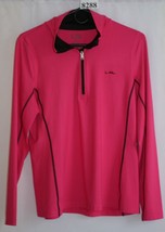 L RL LAREN RALPH LAUREN PINK BLACK TRIM 1/4 ZIP LONG SLEEVE TOP SZ L #8288 - $13.50