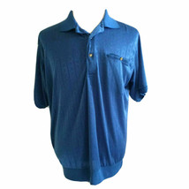 Botany 500 Vintage 80s Men&#39;s Polo Shirt Blue Size L Banded Bottom Hem - £25.97 GBP