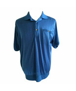 Botany 500 Vintage 80s Men&#39;s Polo Shirt Blue Size L Banded Bottom Hem - £25.39 GBP