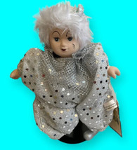 Vtg Classic Treasures Carletta Porcelain Clown Doll Girl Harlequin Silver Jester - £15.56 GBP