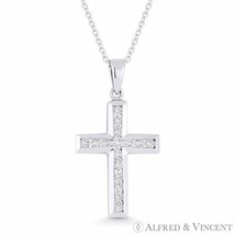 0.27ct Diamond Cross Charm 18k White Gold Crucifix Pendant w/ 14k Chain Necklace - £698.79 GBP