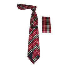 Men's Woven Tie Hankie Set J.Valintin Private Collection R7 Red English Plaid image 2