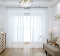 Window White Sheer Curtains 84 Inches Long 2 Panel Set Window White Sheer - £31.04 GBP