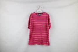 Vintage 90s Streetwear Mens Large Striped Color Block Pocket T-Shirt Pink USA - £27.36 GBP