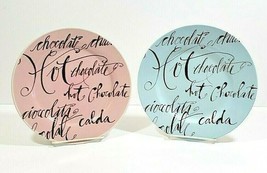 Rosanna Hot Chocolate Script Plates Drizzled on 1 Blue and 1 Pink 8&quot; Set... - £11.19 GBP